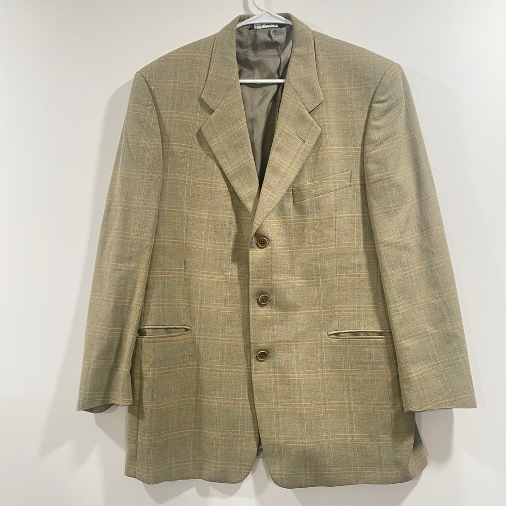 Coppley Ermenegildo Zegna Mens 42R Blazer Olive Green Plaid‎ 3 Button Sport Coat
